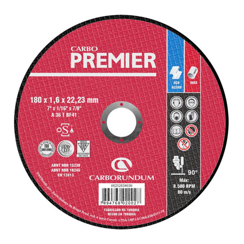 Disco Corte Premier Inox 180x1,6x22,23mm - Carborundum 