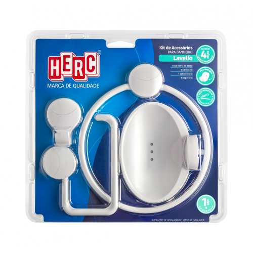 Kit de Acessórios Branco para Banheiro Lavello 4 Peças - Herc