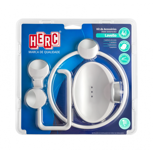 Kit de Acessórios Branco/Cromado para Banheiro 4 Peças - Herc