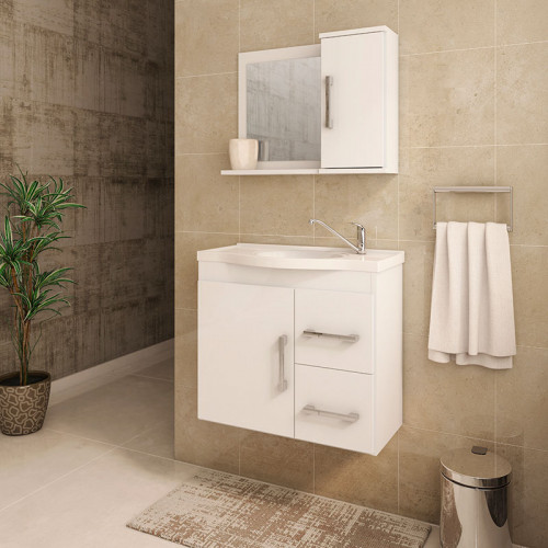 Gabinete Suspenso Vix com Espelho 65x60cm Branco - Mgm