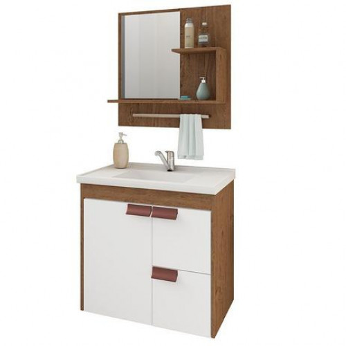 Gabinete Suspenso Tulipa com Espelho 59cm Amêndoa/Offwhite - Mgm