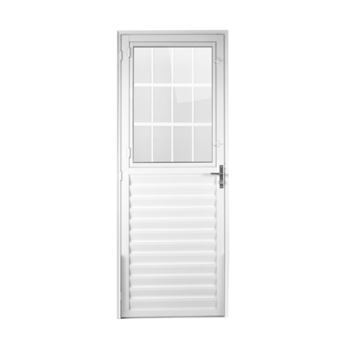 Porta de Alumínio Branca Postigo Vidro Liso 210x90cm Lado Direito - Aluvid