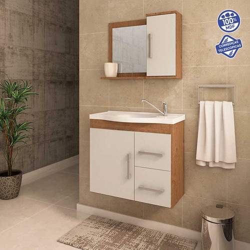 Gabinete Vix com Espelho 65x60 Amêndoa/Off White - Mgm
