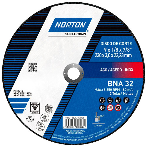Disco de Corte BNA 12 115x1.6x22.23mm para Aço 66252843680 - Norton