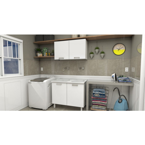 Gabinete em Aço com Tanque Flat 100x61 cm Branco - Cozimax