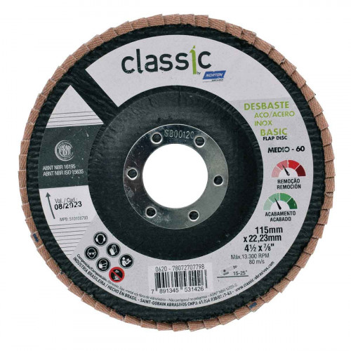 Disco Flap Desbaste Classic P60 115x22,23x4 1/2 7/8 - Norton 