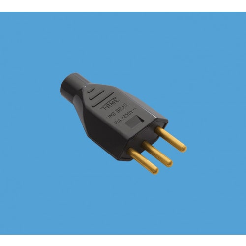 Plugue 2P+T Junção Macho 10A/250V Preto Sobrepor - Fame