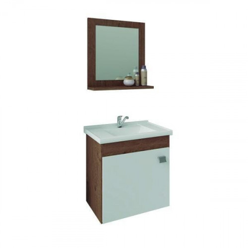 Gabinete Para Banheiro Irís 44 Cm Com Espelho De Banheiro Amêndoa/Off White - MGM Móveis