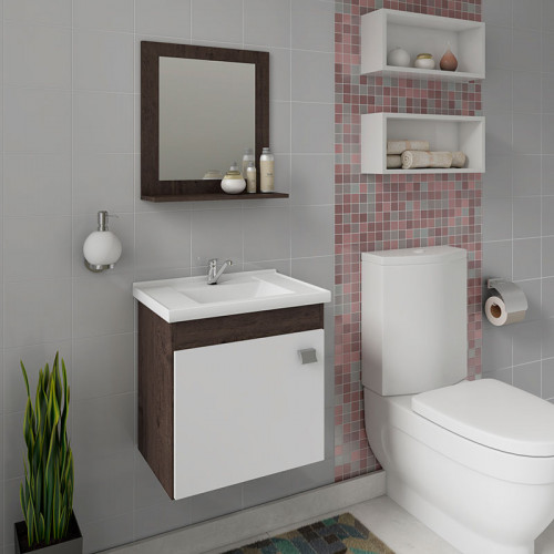 Gabinete de Banheiro Íris 44cm com Espelho Café/Branco - Mgm