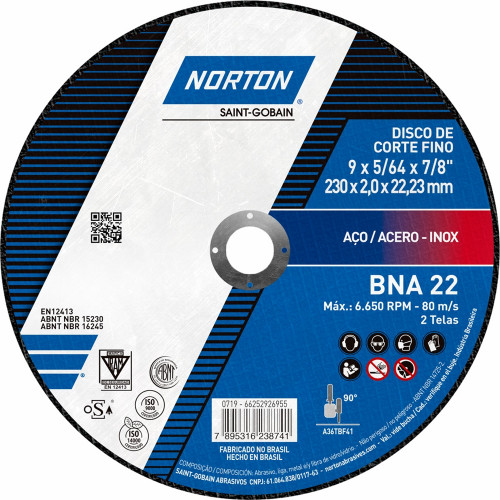 Disco de Corte BNA 22 180x2,0x22,23 - Norton