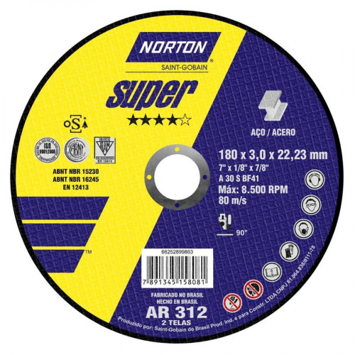 Disco para Metais Super AR312  180x3,0x22,23mm - Norton