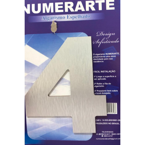Algarismo Acm Prata Nº 4 - Numerarte