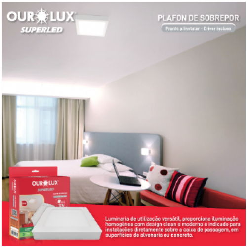  Plafon Embutir Led Quadrada 12W BIV 2700K - Ourolux