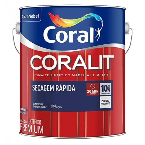 Tinta Esmalte Secagem Rápida Acetinada Premium Branco Gelo 3,0l- Coral Coralit