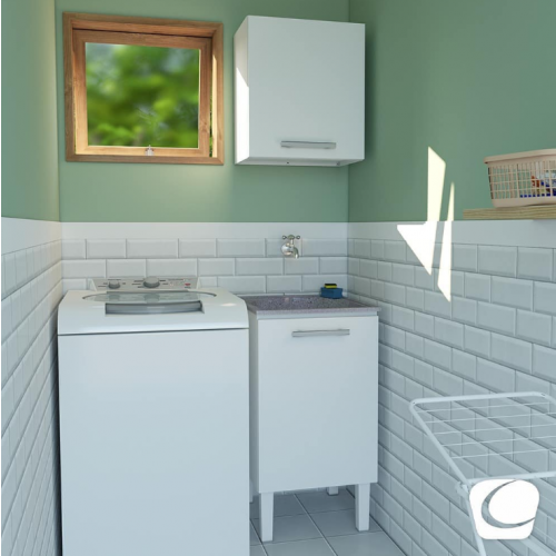Gabinete para Lavanderia em Aço com Tanque Flat Branco 50cm - Cozimax