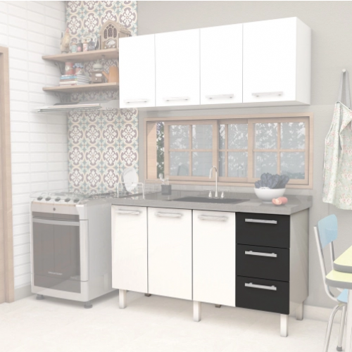 Gabinete para Cozinha em Aço Vênus Flat Preto 1,60m - Cozimax
