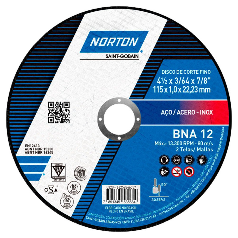  Disco Corte P/Inox Bna12 115x1,0x22,23 - Norton