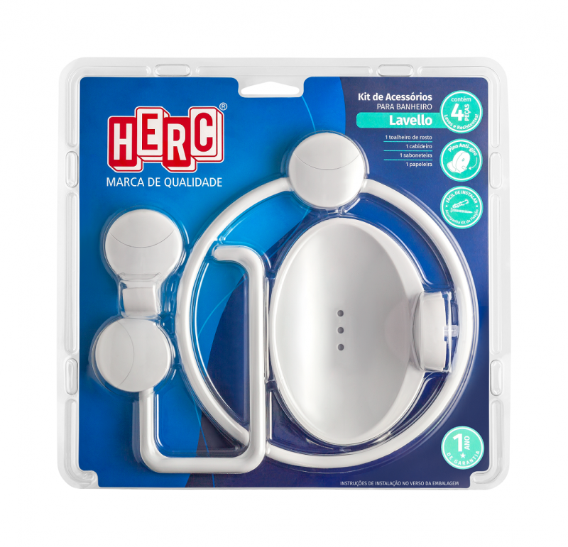 Kit de Acessórios Branco para Banheiro Lavello 4 Peças - Herc