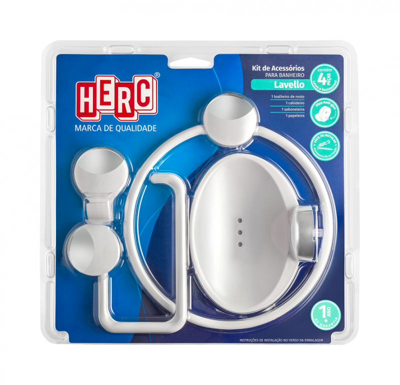 Kit de Acessórios Branco/Cromado para Banheiro 4 Peças - Herc