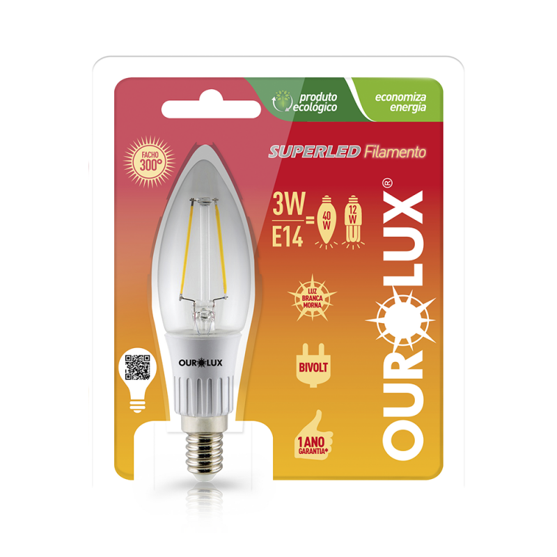 Lâmpada Led Vela Filam 3w E14 2700k 20175 - Ourolux