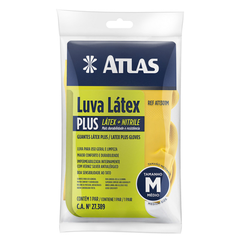 Luva Latéx Plus Amarela Tamanho M At1301m - Atlas