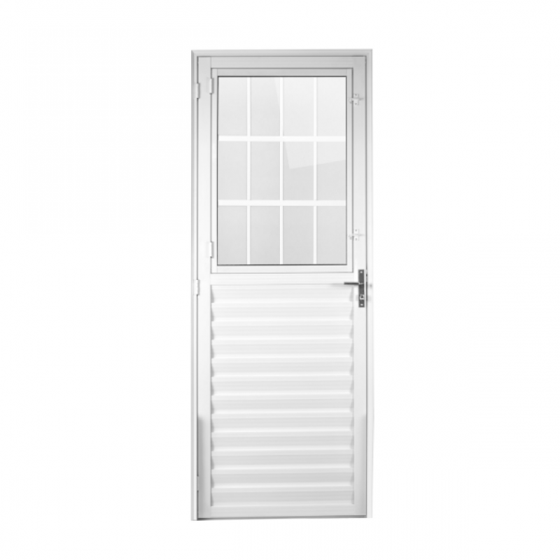 Porta de Alumínio Branca Postigo Vidro Liso 210x90cm Lado Direito - Aluvid