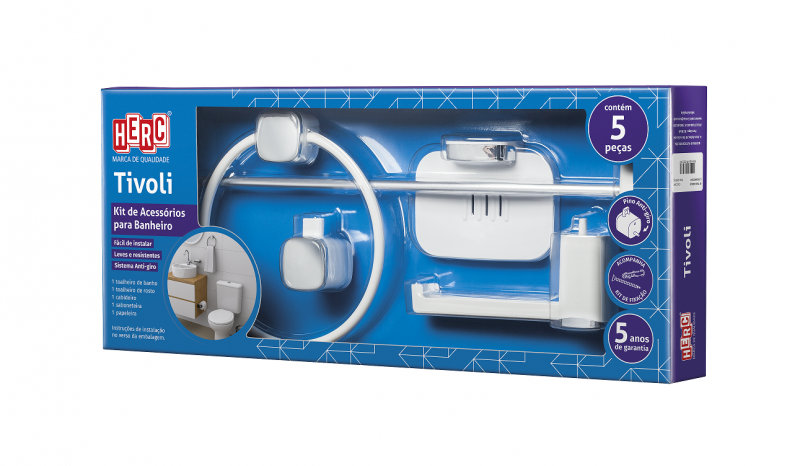 Kit de Acessórios para Banheiro Tivoli Branco/Cromado 5041 - Herc