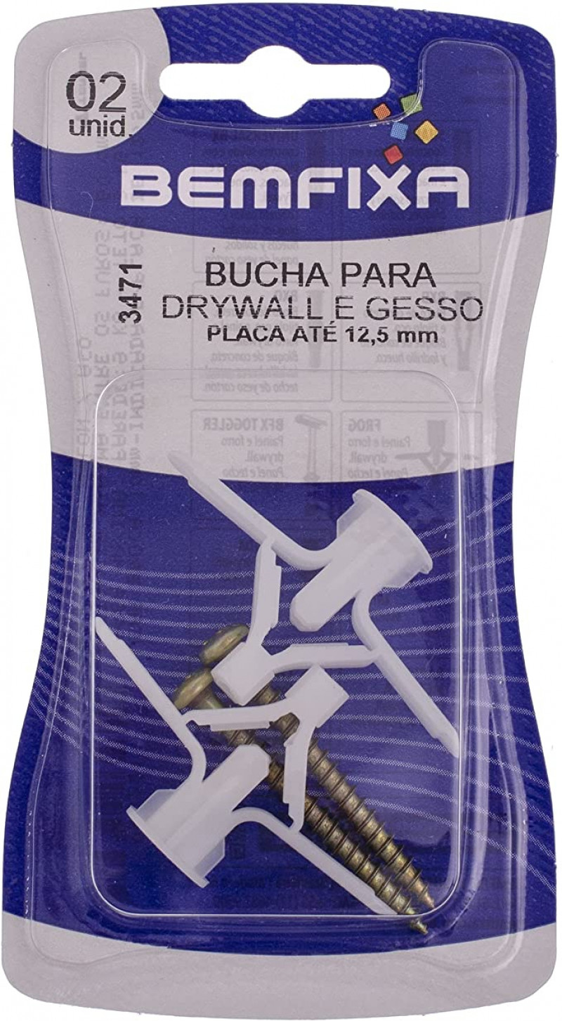 Parafuso com Bucha Frog para Gesso 10x40mm 3471 Cartela com 2 Unid - Bemfixa