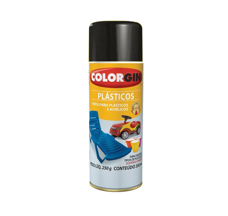 Tinta Spray para Plástico Preto Brilhoso 350ml 1502 - Colorgin