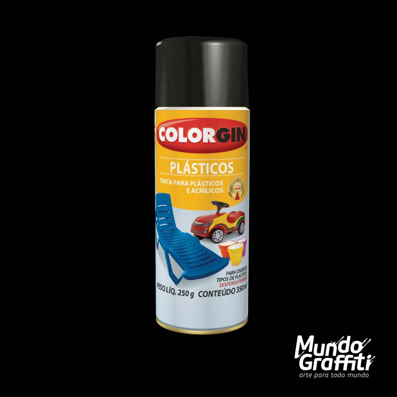 Tinta Spray para Plástico Preto Brilhoso 350ml 1502 - Colorgin