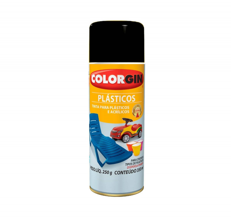 Tinta Spray para Plástico Preto Fosco 350ml 1511 - Colorgin