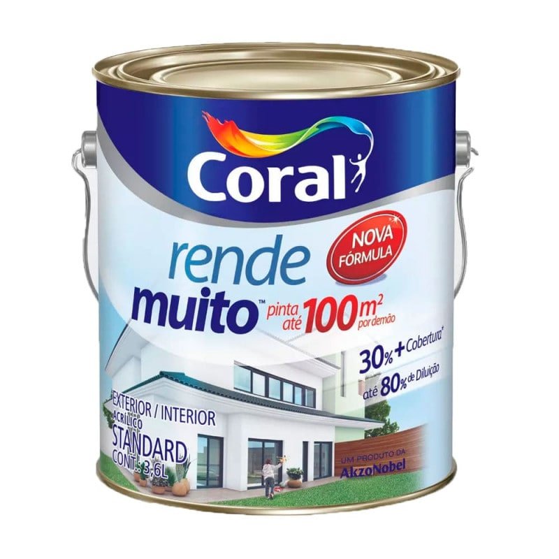 Tinta Acrílica Fosco Rende Muito Standard Cor Branco 3,6L - Coral