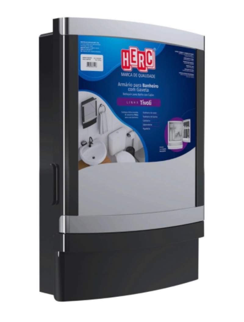 Armário para Banheiro com Gaveta Tivoli Preto/Cromado - Herc