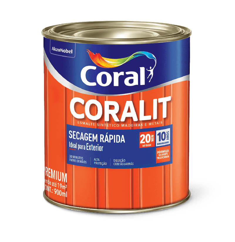 Tinta Esmalte  Coralit Secagem Rápida Brilhante  Cinza Médio 900ML - Coral