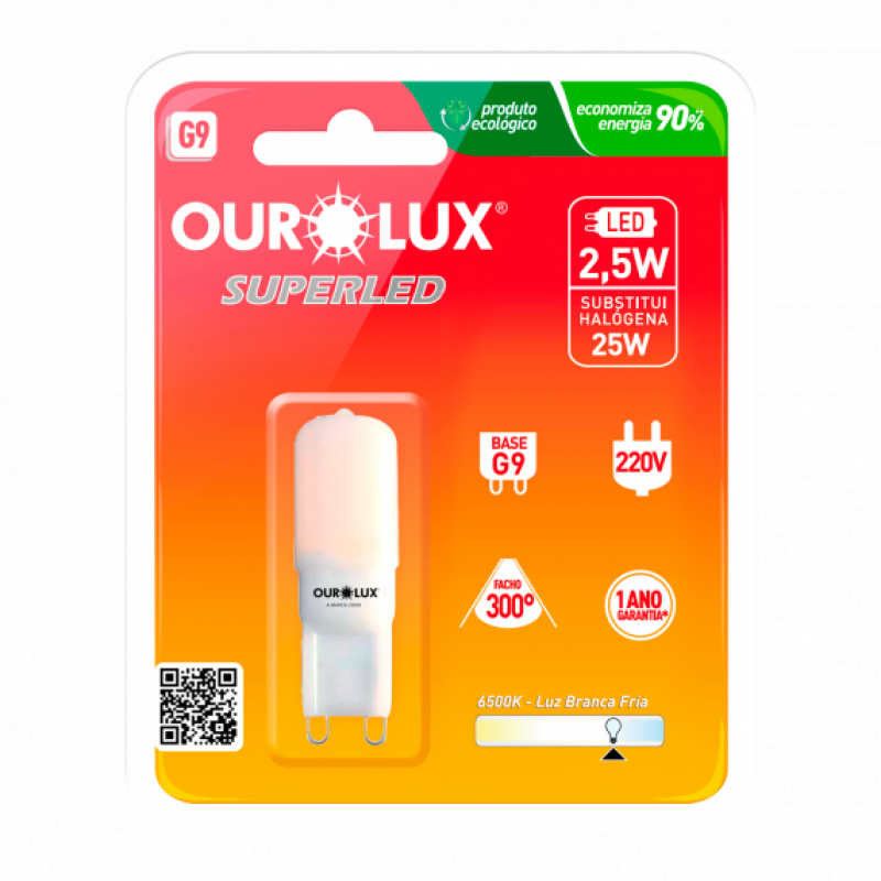 Lâmpada Superled G9 2,5W 220V 6500K FOSCA 300° - Ourolux