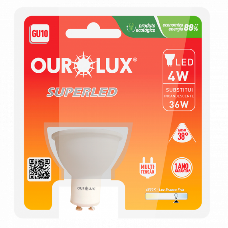 Lâmpada Superled GU10 4W BIV 2700K 38º - Ourolux