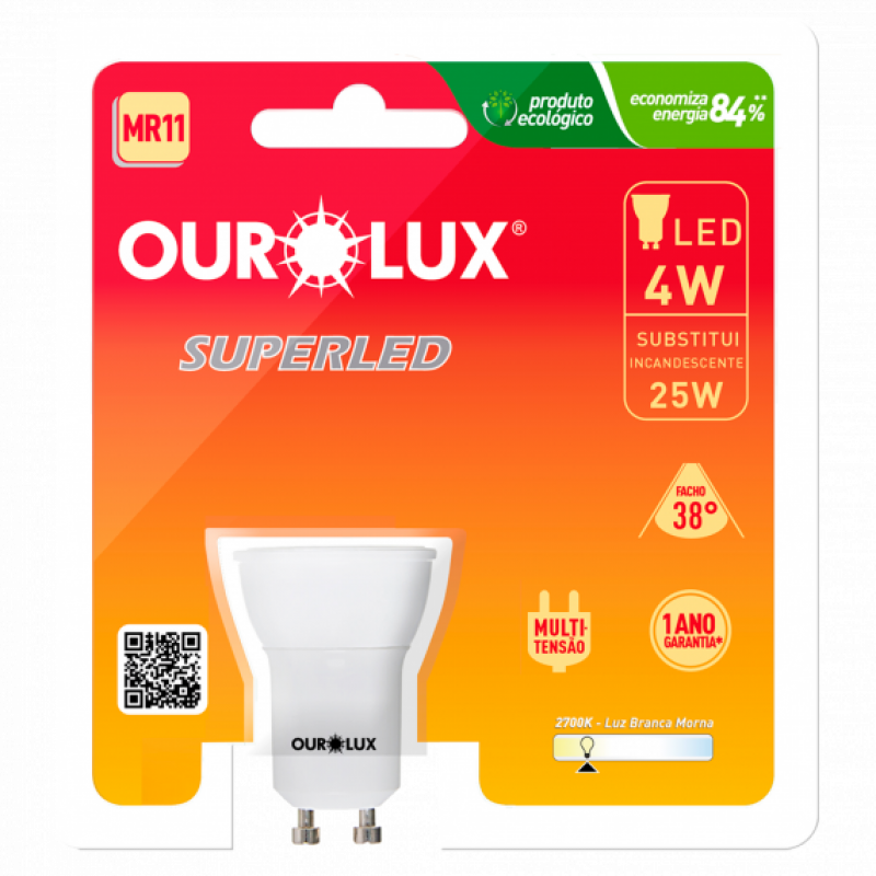 Lâmpada Superled GU10 4W BIV 6500K 38º - Ourolux