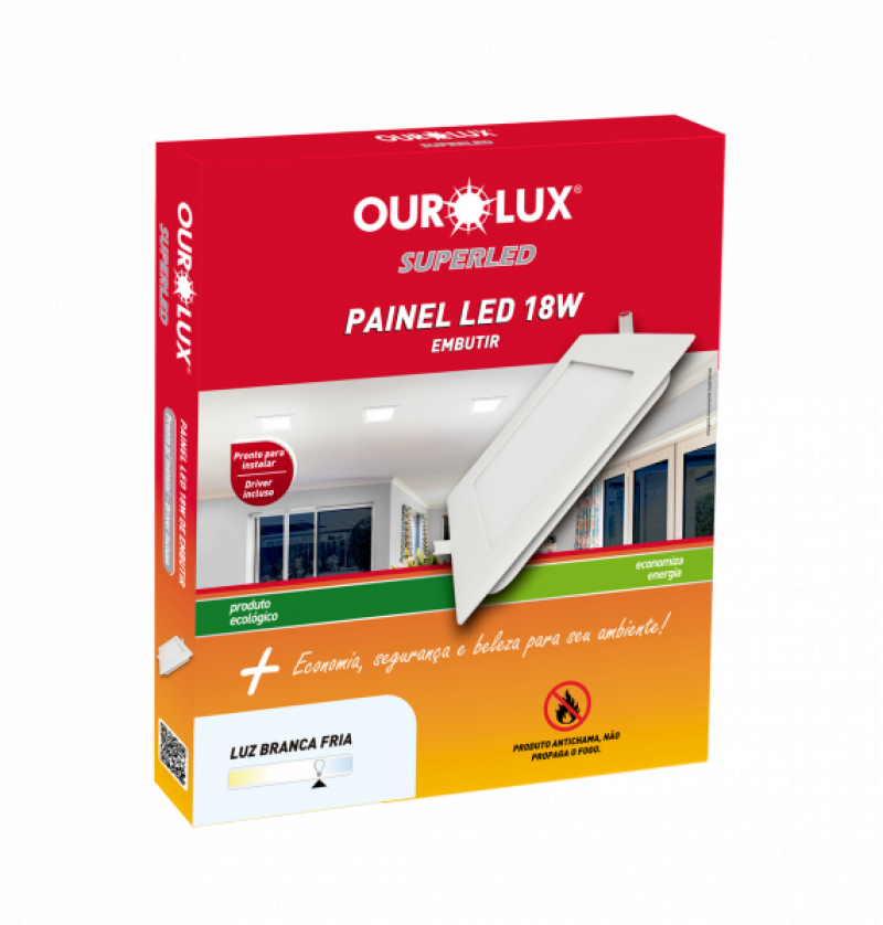 Plafon Superled Embutir 18W BIV 6500K Quadrado - Ourolux