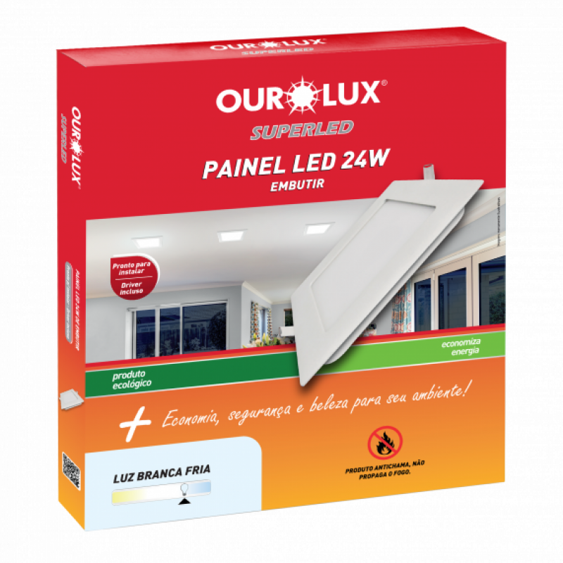 Plafon Superled Embutir 24W BIV 6500K Quadrado - Ourolux