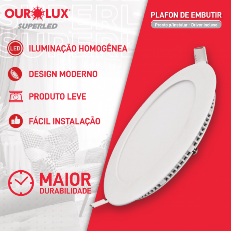 Plafon superled Embutir 12W BIV 6500K Redondo - Ourolux