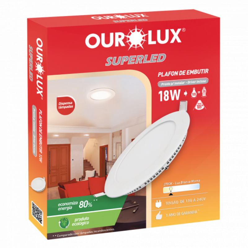 Plafon superled Embutir 18W BIV 6400K Redondo - Ourolux