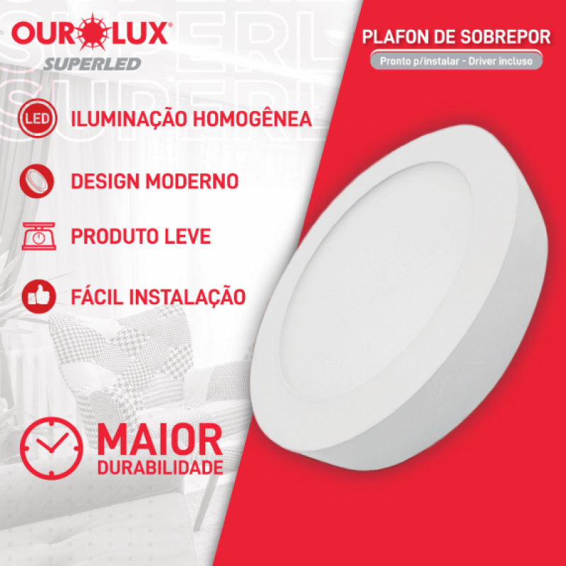 Plafon Superled Sobrepor 36W BIV 6500K Redondo - Ourolux