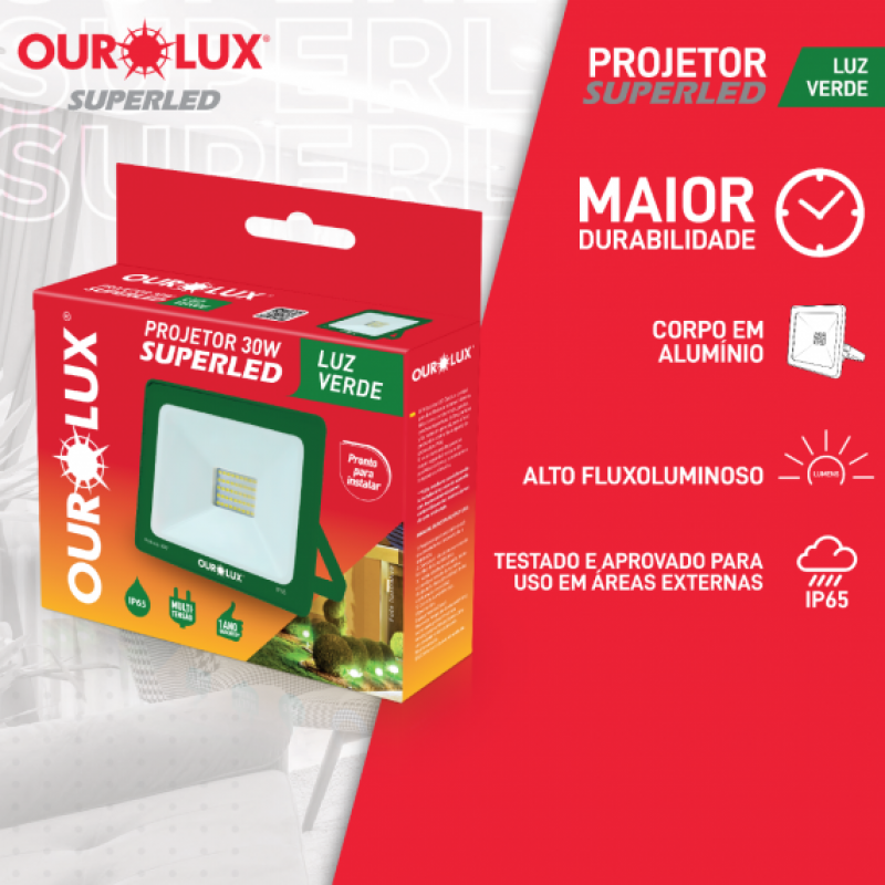 Superled Projetor Slim 30W BIV Verde - Ourolux