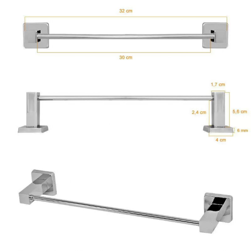 Porta Toalha de Rosto Bastão 30cm Metal - Lucca Sigma