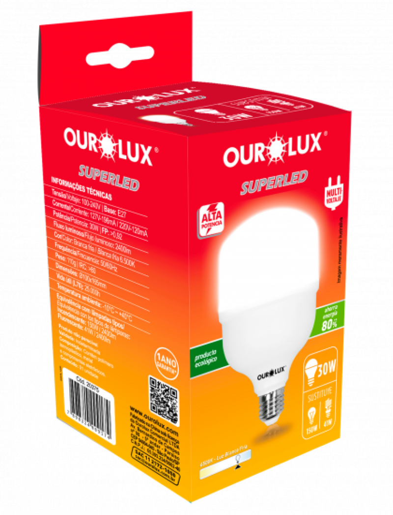 Lâmpada Led Alta Potência 30W 6500K 20375 - Ourolux