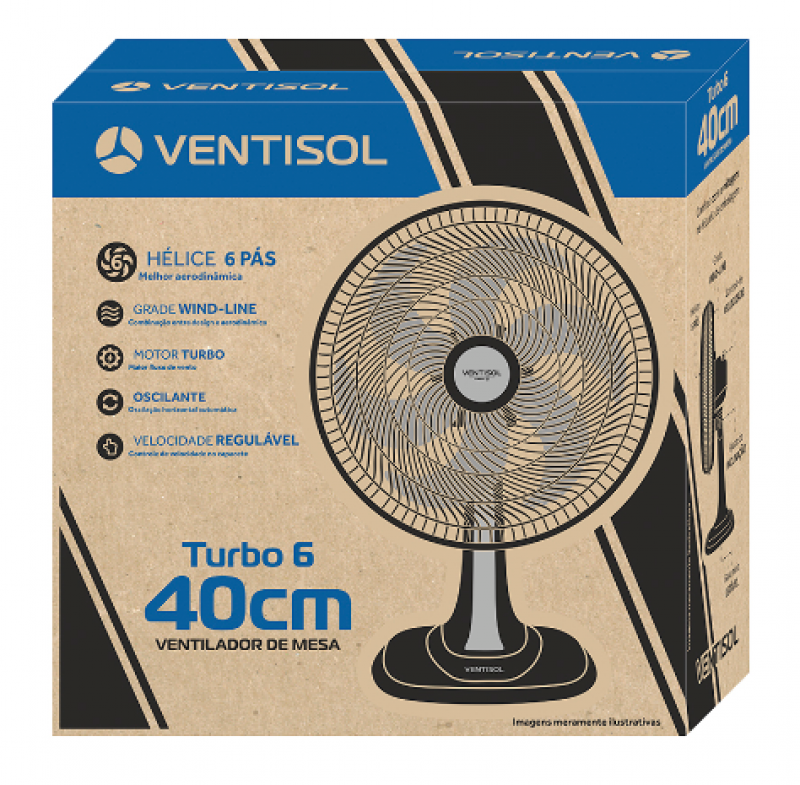  Ventilador Mesa 6 Pás 40CM Turbo Preto - Ventisol
