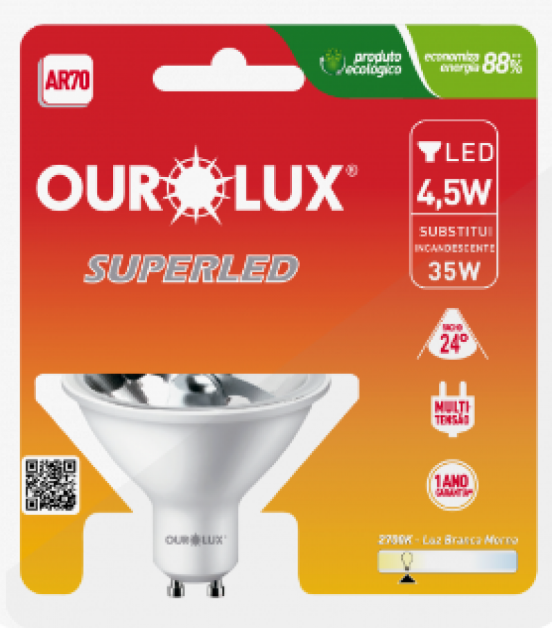  Lâmpada Superled AR70 4,5W GU10 2700K 24°20126 - Ourolux