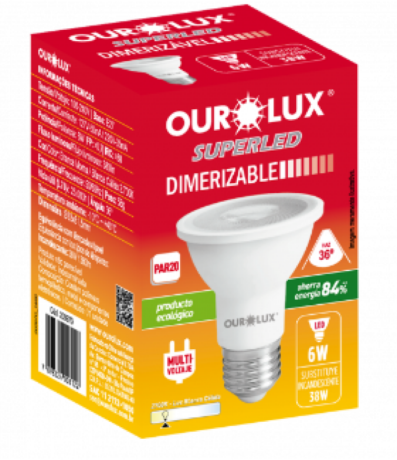  Lâmpada Superled PAR20 6W Bivolt DIM 2700K 36°20097D - Ourolux