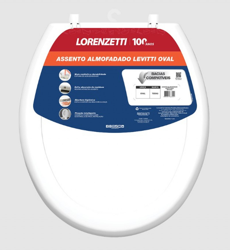 Assento Almofadado Oval Branco - Lorenzetti 