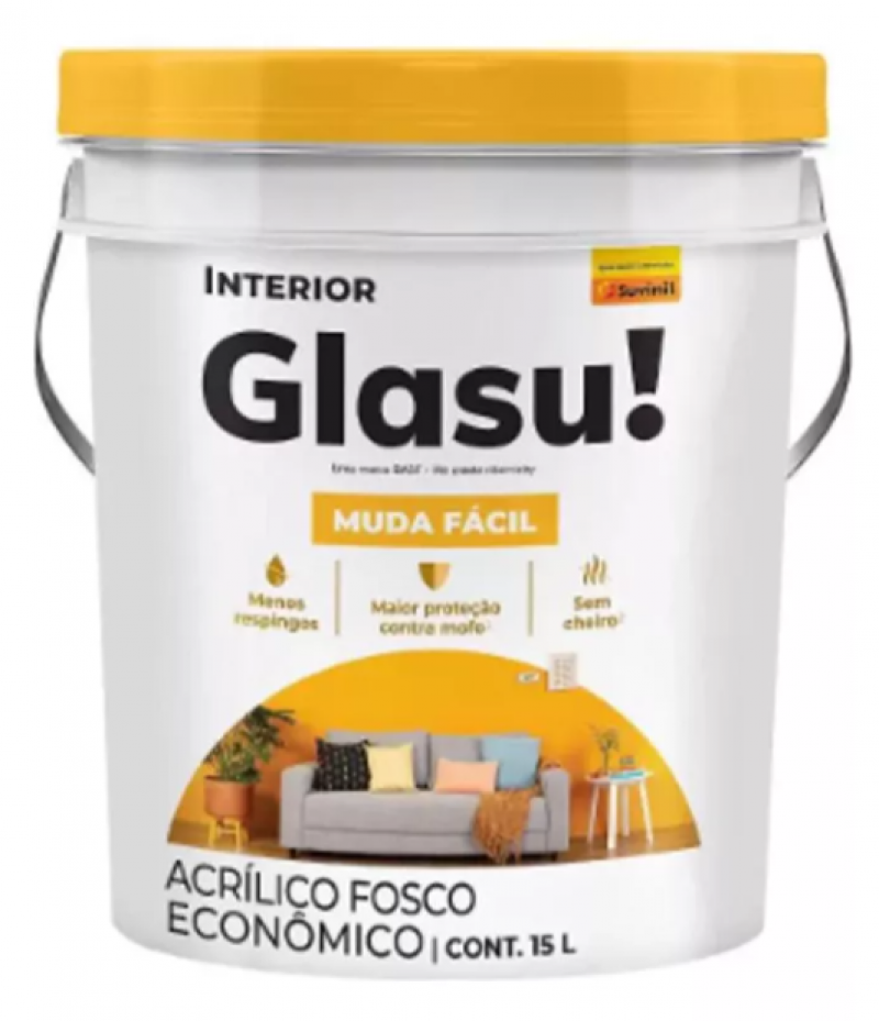 Tinta Acrílico Fosco Muda Fácil Branco 15L - Glasu
